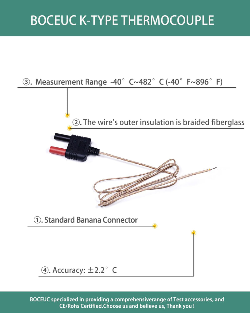 [Australia - AusPower] - Type K Thermocouple Probe, Replacement Thermocouple Sensor Bead Probe Fit for Clamp Meters, Fluke Multimeter F17B+ F116C F87-V F28LL F189 F289 F179 F287 