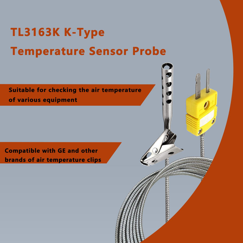 [Australia - AusPower] - 2-Pack TL3163K K-Type Thermocouple Air Probes K-Type Thermocouple Temperature Probes -40°F to 875°F Stainless Steel Open-End Clamp for Air Temperature Measurement 