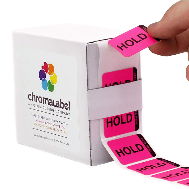 ChromaLabel 1 x 1.50 Inch Fluorescent Pink and Yellow Double Layer Quality Control Label, 250 per Dispenser Box, Imprinted: Hold, Released