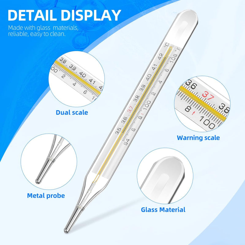 [Australia - AusPower] - Toyvian 2pcs Oral Thermometer for Adults - Glass Thermometer Armpit Fast Reading Fever Indicator for Adults and Kids (Double Scale) 