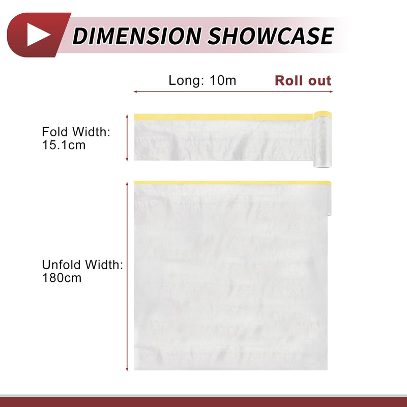 1 Pcs for Wall Covering Frames Cars Auto Body Paint Supplies Pre-Taped Masking Film Plastic Cover 1000x180cm / 32.81ftx70.87" Light Yellow White