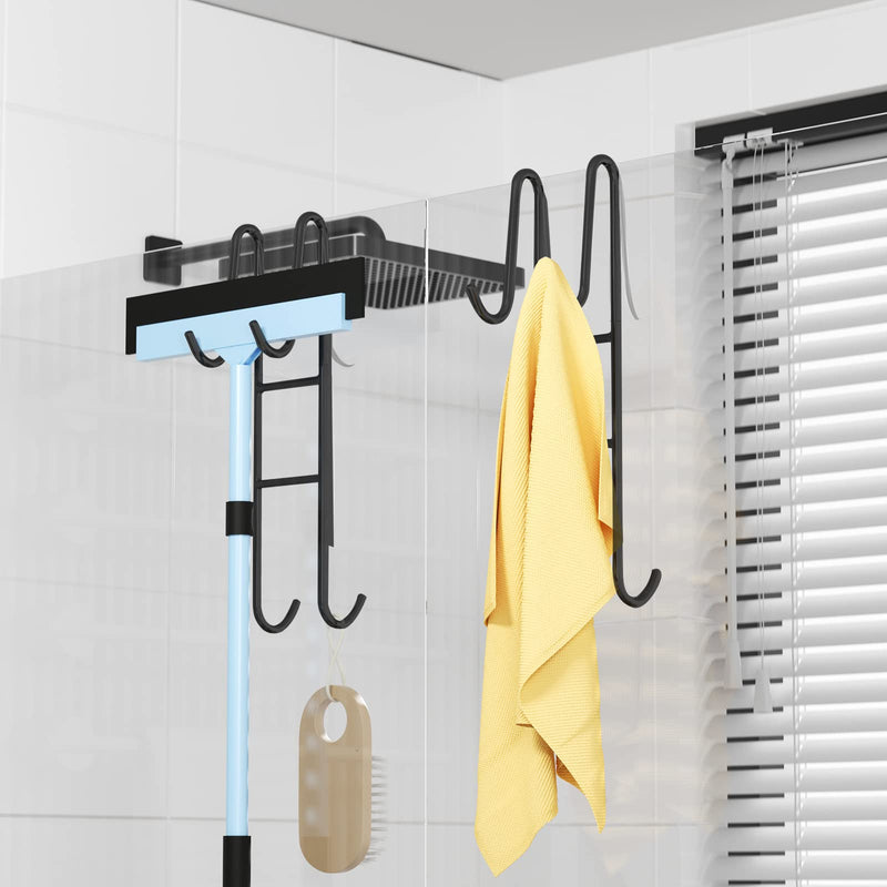 Cerbonny Shower Door Hooks (14 Inch), 2 Pack Super Extended Towel Hooks for Bathroom, Over Door Hooks, Shower Hooks for Frameless Glass Door, Black 14 in