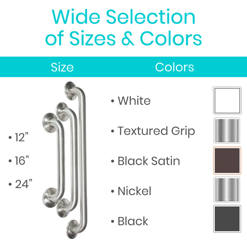 Vive Textured Shower Bars for Elderly | Metal Bathroom Safety Rail, Anti-Slip Shower Handle, Stainless Steel Wall Handrail, Heavy Duty Handicap Support, 440 lb 16" (Inches)