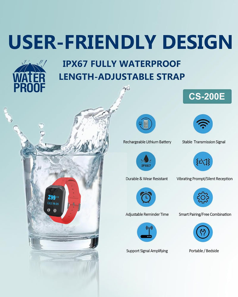 Caregiver Pager Waiter Pager Wrist Watch,Rechargeable Waterproof Watch Receiver Only be Used Brand Products 1 red pager watch
