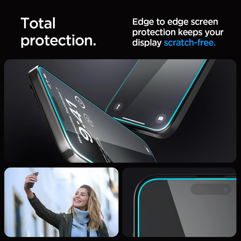 [Australia - AusPower] - Spigen Tempered Glass Screen Protector [GlasTR EZ FIT] designed for iPhone 15 Pro Max [Case Friendly] - 2 Pack 