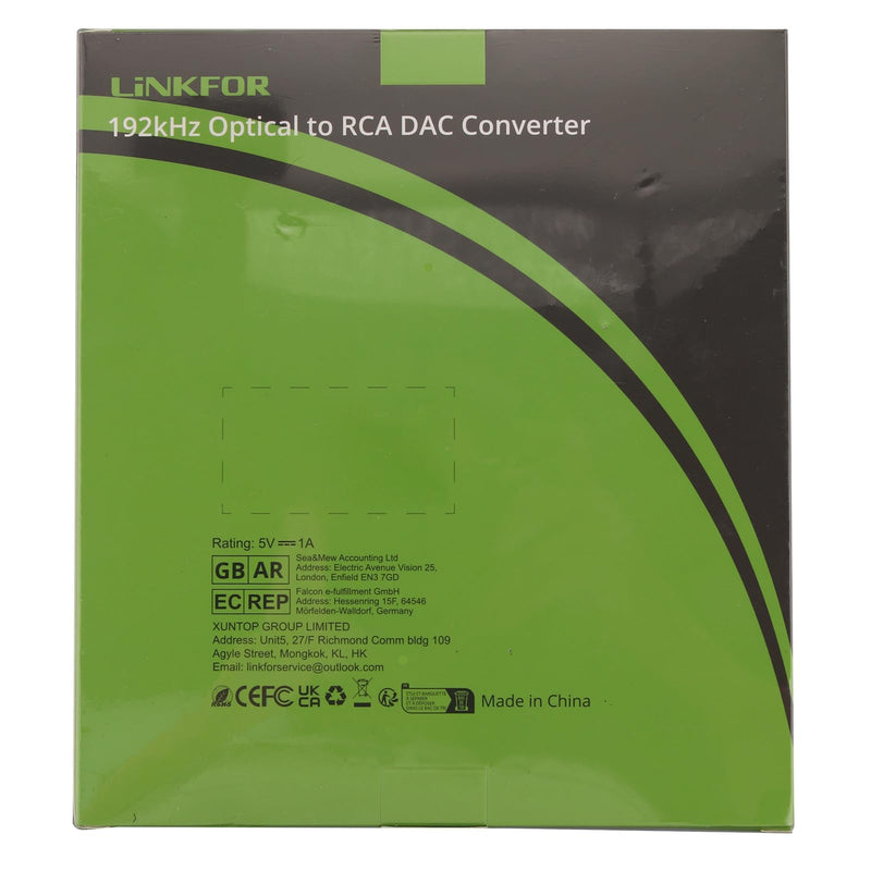 [Australia - AusPower] - LiNKFOR 192kHz DAC Converter Digital to Analog Converter Digital Optical SPDIF Toslink to Analog Stereo Audio RCA L/R Audio Adapter with Optical Cable for HDTV Blu Ray DVD Amps TV Box Game Console RCA Male 