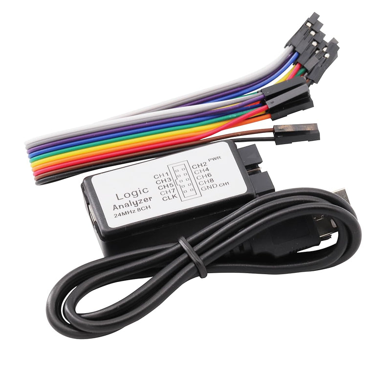 [Australia - AusPower] - Heevhas USB Logic Analyzer Device 24MHz 8CH 8 Channel UART IIC SPI Debug with Mini USB Cable + Cable + 12 Pieces Colours Test Hook Clip Set 