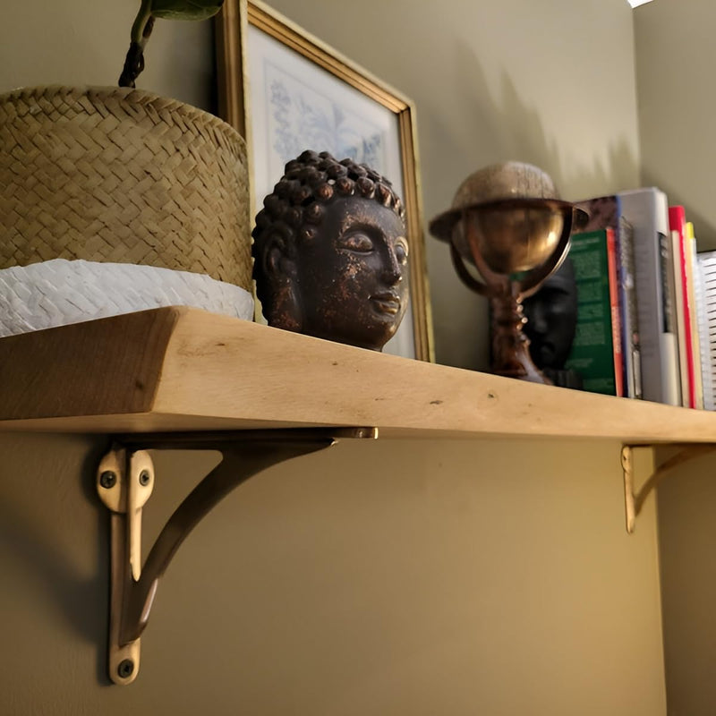 STYLENT Decor Decorative Brass Shelf Bracket, Heavy Duty and Antique Shelf Bracket for Shelving Modern L Shaped Design (Brass Antique, 6 Inches) Brass Antique 6 Inches (1 Pc)