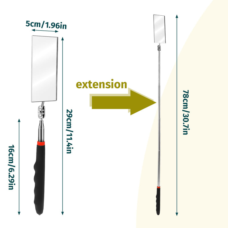[Australia - AusPower] - Telescoping Inspection Mirror Rectangle Telescopic Mechanic Mirror Extendable Machine Tool Long Inspection Mirrors for Checking Vehicle Condition (30.71 Inch Mirror Stick) 