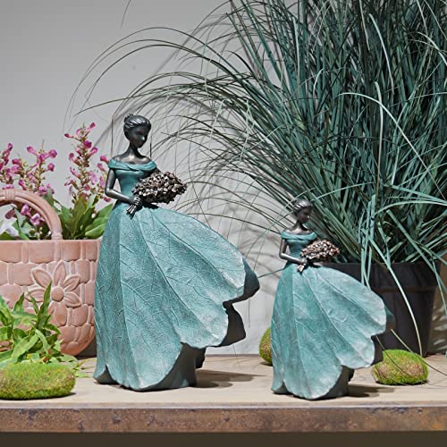 Guichifun Fairy Statue Leaf Angel Girls Resin Table Decor 5x3x7.5 Inch Green-flower Small