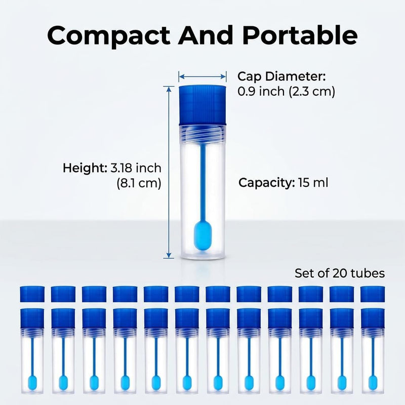 Pack of 20 Sample Tubes, 15 ml Set, Chair Sample Tubes with Spoon for Easy Sampling, Leak-Proof Faecal Sample Tubes for Dogs and Cats, Ideal for Laboratory, Pet Owners and Scientific Tests