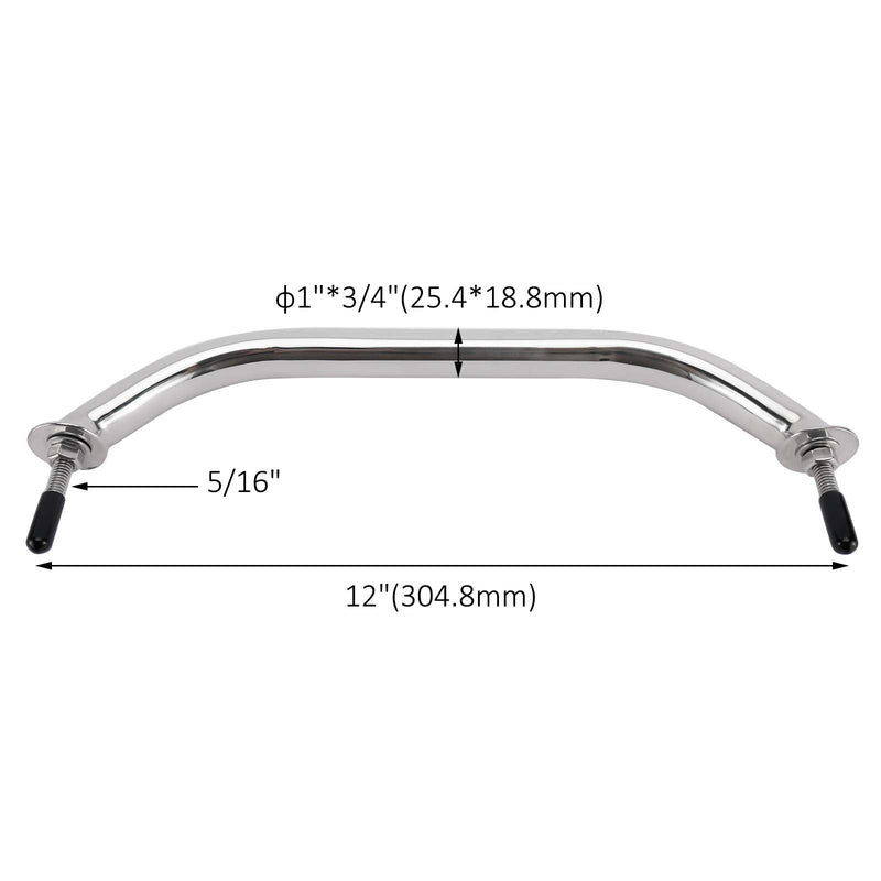 YaeMarine 2-Pack Boat Marine Grab Handle Hand Rail Polished Stainless Heavy Duty Oval Handle Hand Rail with Flange & Stud 12" L