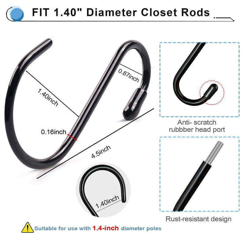 [Australia - AusPower] - 4-1/2 Inch Vinyl Coated S Hooks, 10 Pack Non Slip Large S Hooks for Hanging Plants, Metal Black Closet S Hook for Hanging Jeans Clothes Purse Bags Pan Cups Tools 