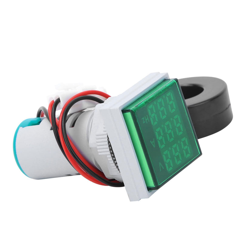 Digital Ammeter Voltmeter, AC Voltage Current Frequency Meter with 3-Digit Display, 3-in-1 Multifunctional Tester for Machine Tools, Ships, Pressure Measurement (Green) | 3-Digit LED Display, 20-75Hz, ±2%, for Machine Tools/Boats, 3-in-1 Green