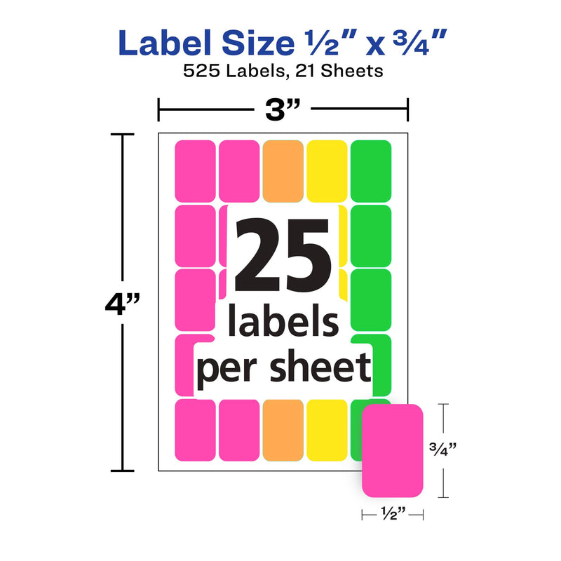 Avery Rectangular Color Coding Labels, Assorted, Removable, Pack of 525 (06721) 1-Pack