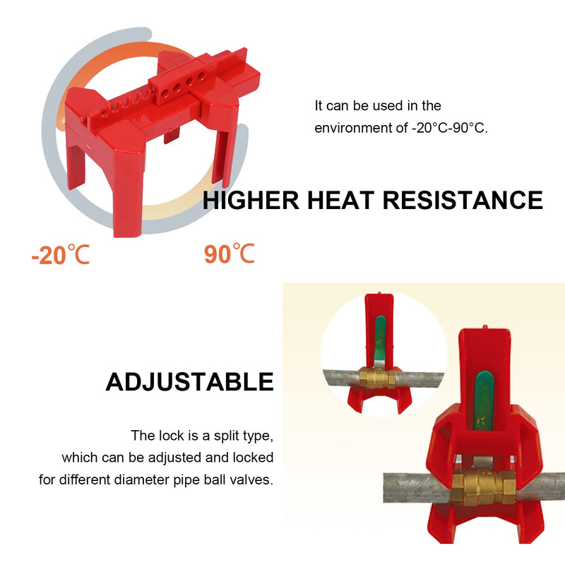 [Australia - AusPower] - Ball Valve Lockout, Adjustable Ball Valve Lockout Device, Small, for 1/2"-2-1/2" Outside Pipe Diameter, Red, Outdoor Water Spigot Lock Industrial Faucet Handle Locks Pipeline Valve Locking Device Ball Valve Lockout Kit 