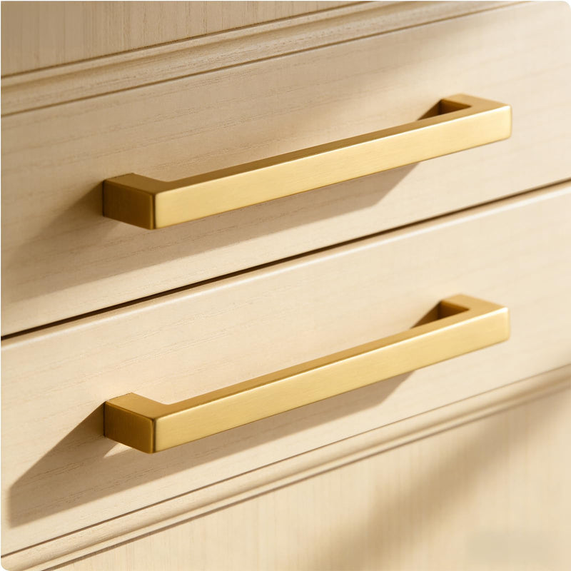 homdiy 6 Pack 10-1/16 Inch Gold Handles for Cabinets Kitchen Cabinet Handles Brushed Brass Cabinet Pulls Gold Hardware for Cabinets Stainless Steel Modern Hardware 10-1/16inch(256mm) Hole Center
