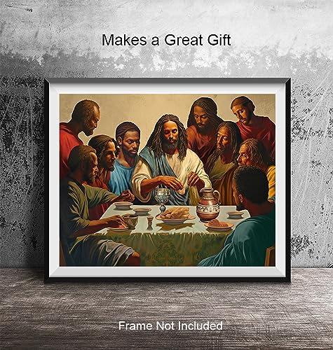 African Americans Black Jesus Poster - spiritual Religious African American Wall Art - The Last Supper Wall Decor - Jesus Wall Art & Decor - Christ - Christian Gifts - Inspirational God Decor 8"L x 10"W