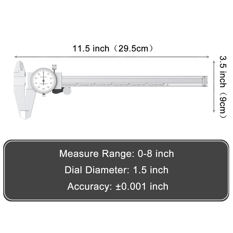 [Australia - AusPower] - HDLNKAK Dial Caliper Shockproof Dial Caliper Precision Caliper with Watch 0-9" Range, 0.001” Resolution 6 Inch with 0.001" Precision Calipers 4-Way Measurement with Plastic Case Dial Caliper 0-8" Range 