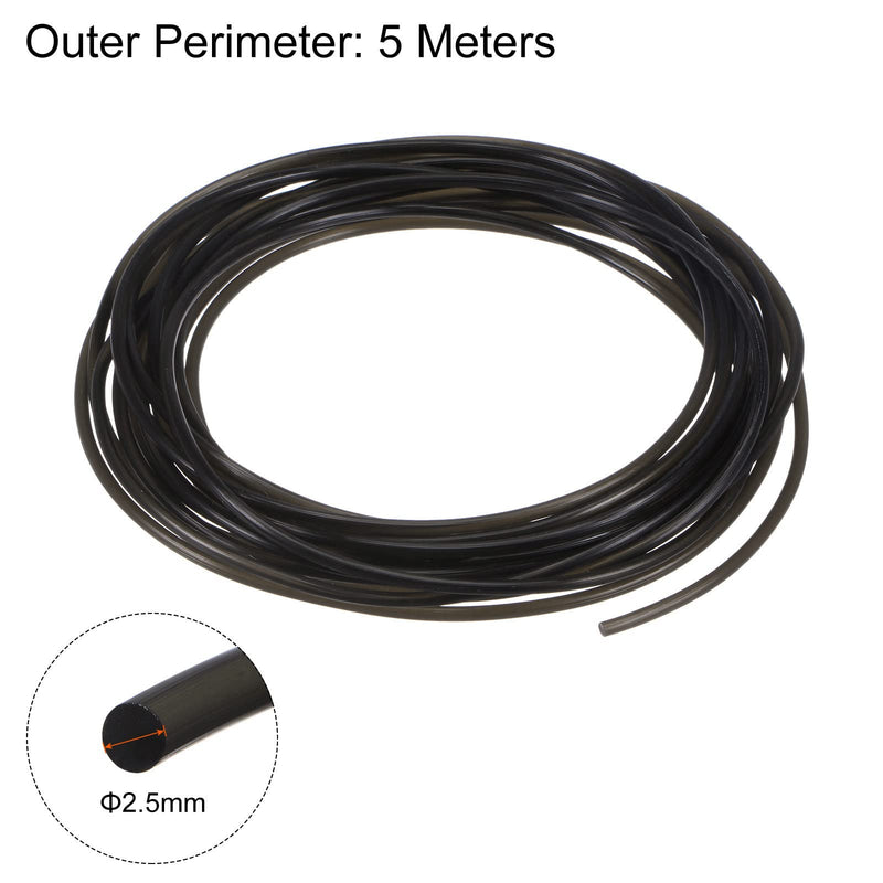 [Australia - AusPower] - Polyurethane Round Belts 2.5mm Dia 16.4ft(5 Meters) Length Smooth Surface PU Urethane Belt for Drive Transmission, Black 2.5mmx5 Meters 