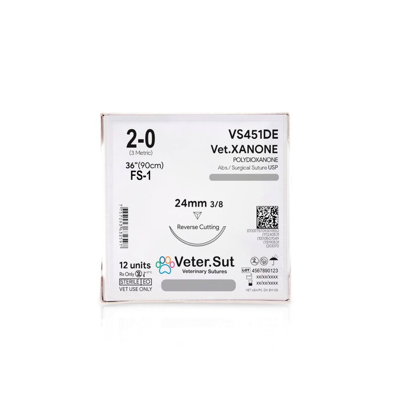 [Australia - AusPower] - VeterSut VetXANONE Absorbable Polydioxanone Surgical Suture USP Size 2-0, (FS-1) 3/8 24mm Reverse Cutting Needle, 36 Inches (90 cm), 12 Count, Veterinary Use 