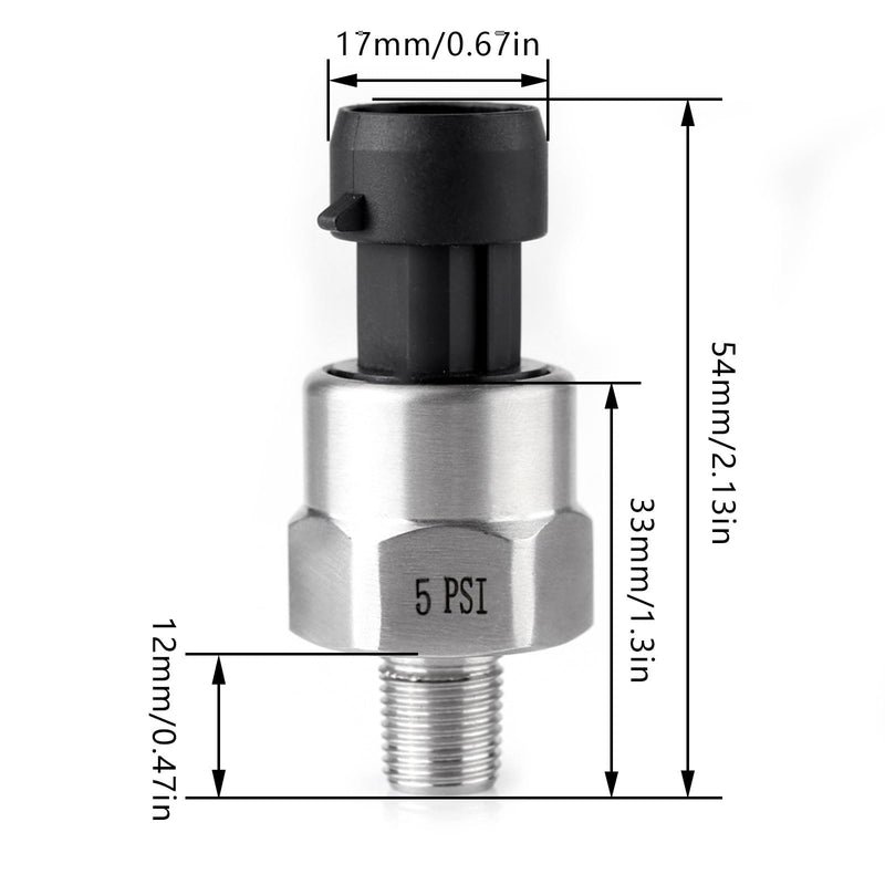 [Australia - AusPower] - Pressure Transducer Sender Sensor with Connector, 1/8" NPT Thread Stainless Steel Fuel Pressure Sensor for Oil Fuel Air Water (5 PSI) 5 PSI 
