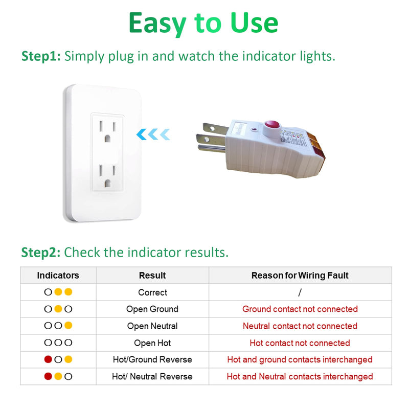 [Australia - AusPower] - Outlet Tester for Grounding Products, Grounding Tester with GFCI, Receptacle Socket Tester for Proper Wiring, Circuit Tester for Electrical Assessment 