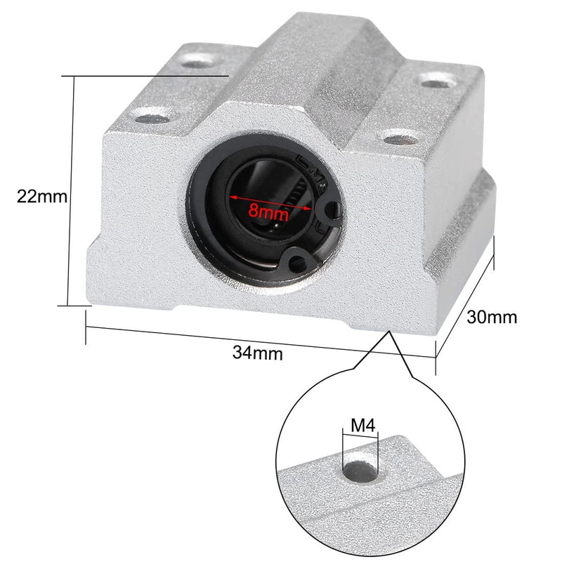 [Australia - AusPower] - Linear Motion Ball Bearing Slide Block, SCS8UU 8mm Pillow Block Closed Linear Bearing Aluminum Bushing Linear Rail Support Guide Shaft Bearing for CNC 3D Printer Parts 4 Pack 