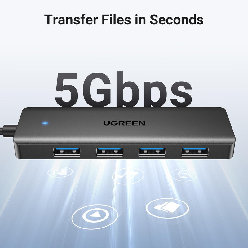 [Australia - AusPower] - UGREEN USB 3.0 Hub, 4 Ports USB A Splitter Ultra-Slim USB Expander for Mouse, Keyboard, Flash Drive, U Disk, Printer Compatible with Laptop, Desktop PC, Xbox, PS5, and More 0.5 ft 