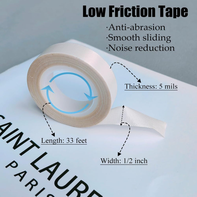 [Australia - AusPower] - 2 Rolls Low Friction Tape, Drawers Slide Tape 1/2 Inch x 33 Feet Desk Glide Tape, Dresser Squeak-Resistant Tape, Slippery Woven Tape for Wood Drawers, Cabinet, Curtain, Furniture, White White, 2 Rolls 