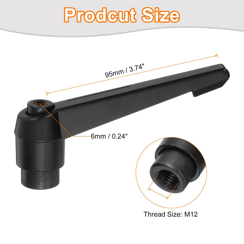 [Australia - AusPower] - uxcell 2Pcs M12 Adjustable Knobs Handle Female Thread Push Button Ratchet Quick Release Locking Rotating Bolt for Lathe Machinery, Black 