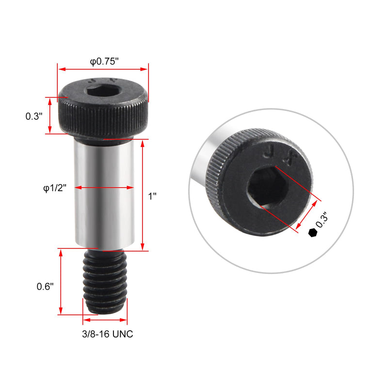 [Australia - AusPower] - AnRui 4Pcs Alloy Steel Shoulder Bolt 1/2" Shoulder Dia, 1" Shoulder Length, 3/8-16 UNC Thread Hexagon Socket Head Shoulder Screws Bolts 1" x 1/2" 