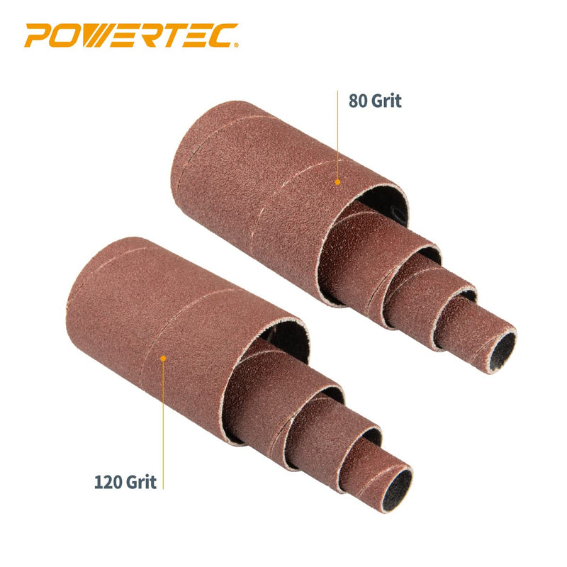 POWERTEC 71709 Assorted Sanding Sleeves 24-Pieces, 2-1/2" Length, 1/2", 3/4", 1", 1-1/2" Diameters, 80, 120 Grits 3 Each