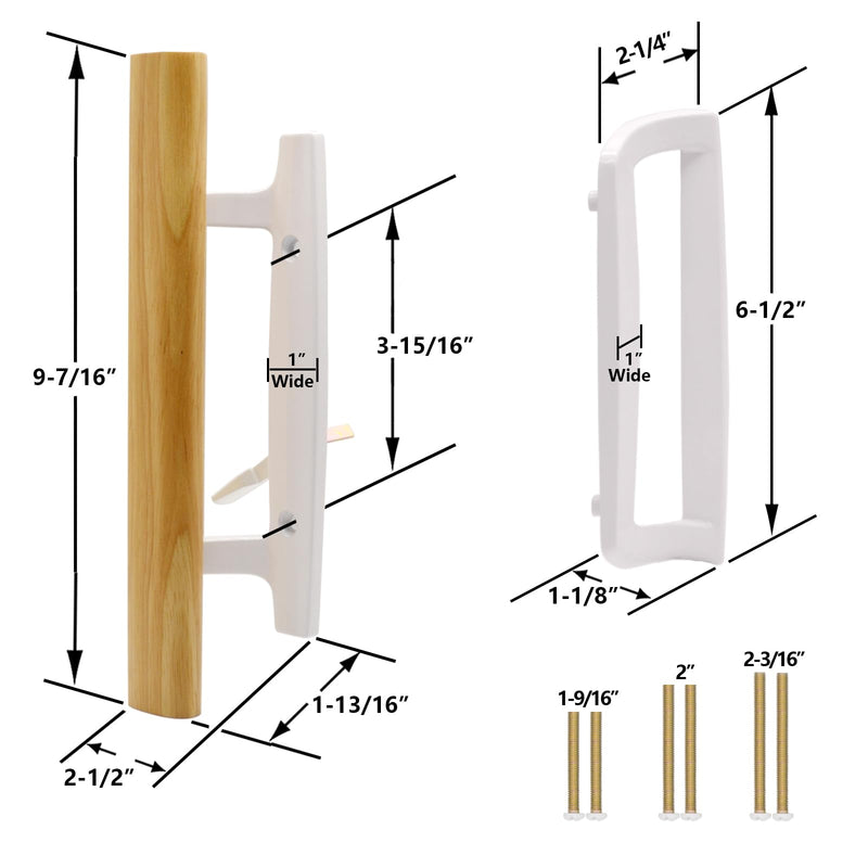 Patio Sliding Glass Door Handle with Mortise Lock 45° Keyway, Non-keyed Oak Wood Inside Handles and Zinc Diecast Outside Pull, 3-15/16" H.C., Non-Handed, White White Handles + Mortise Lock
