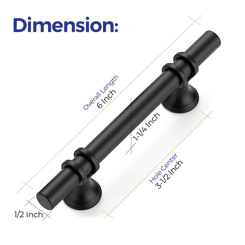 Ravinte 10 Pack 6 Inch Cabinet Pulls Kitchen Cupboard Handles with Round Base Matte Black Drawer Pulls Cabinet Handles 6" Length,3.5" Hole Center