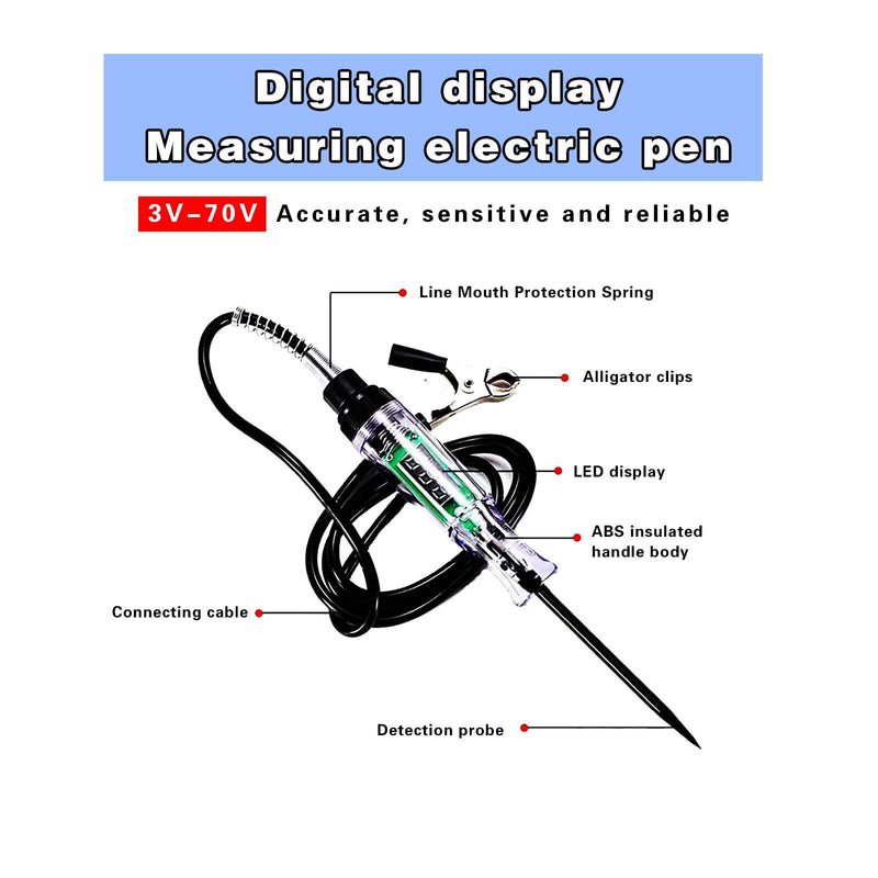 [Australia - AusPower] - 1 PC Car Digital Display LED Circuit Test Pen, Circuit Detection 3V-70V Multi-Functional Induction Long Probe, Voltage Continuity Test for Wires Fuse Socket, Universal for Most Cars (Black) 1 PC #3V-70V Black 