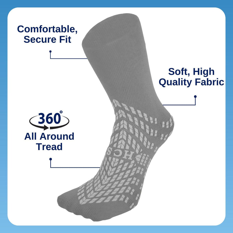 [Australia - AusPower] - HCS XL Hospital Socks with Grips for Women & Men (6 Pairs) - 360 Hospital Grip Socks for Women, Men, Elderly, Seniors - Non Slip Sock, All-Around Tread - Fall Risk Patient Slippers (Gray, XL) X-Large Grey 