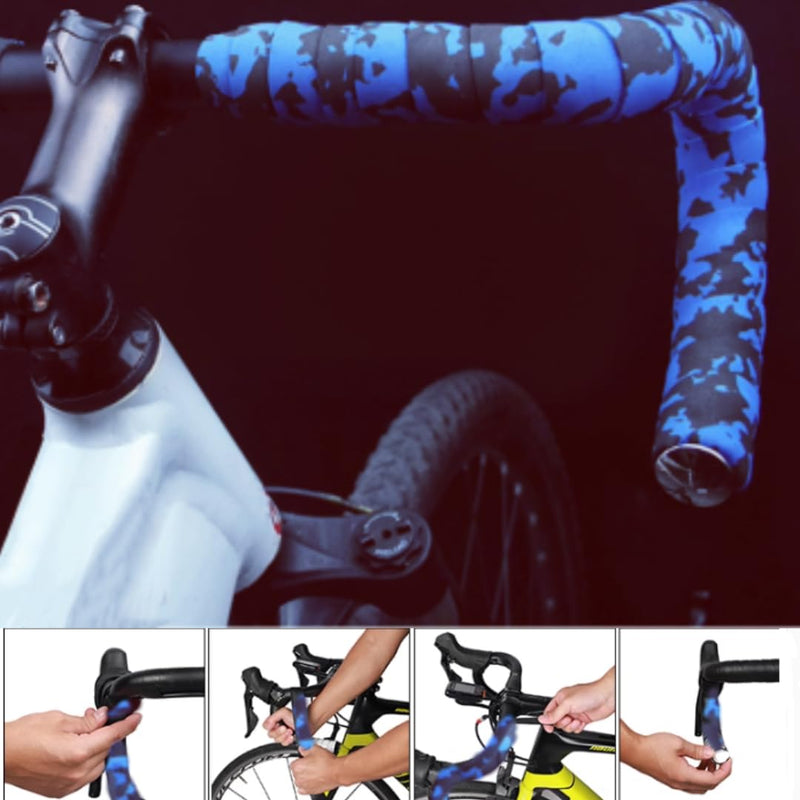 Road Bike Handlebar Tape, Non-Slip Bicycle Bar Tape Shock Resistant Comfortable Damping Sweat Breathable Delicate Touch Cycling Bar Wraps Handle Strap， 2 Rolls 190 cm x 3 cm Blue