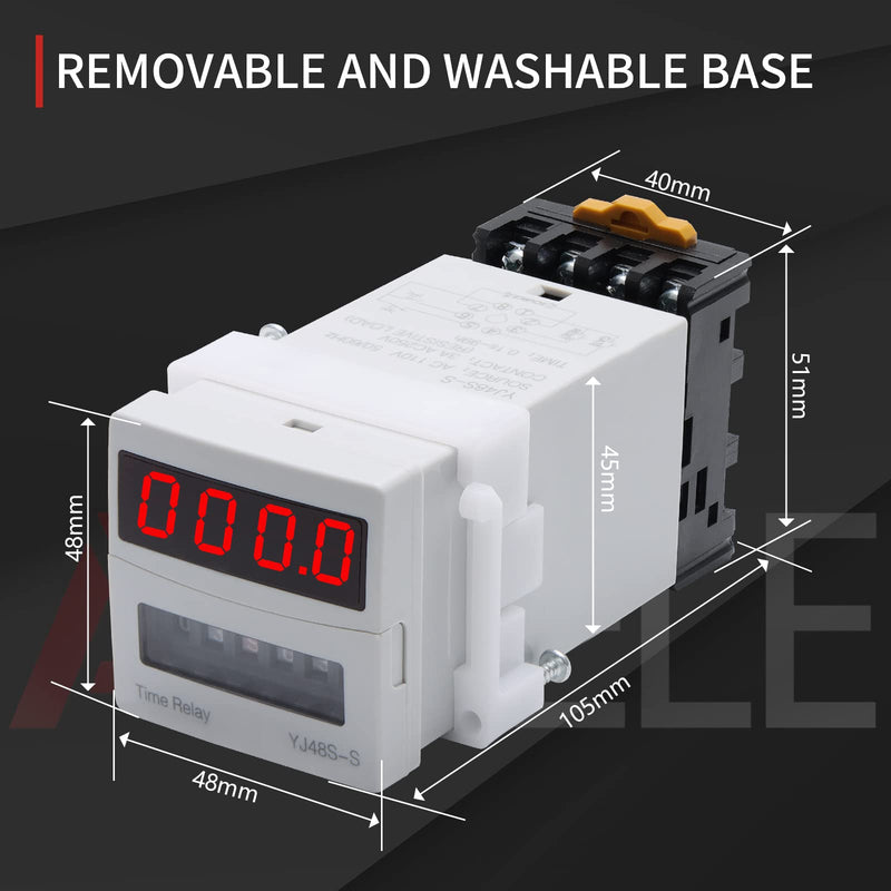 APIELE 110V AC Timer Relay Digital Display 0.1S-99H Delay Time Relay 8 Pin with Base Socket DIN Rail Mount YJ48S-S