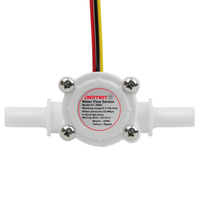 [Australia - AusPower] - DIGITEN FL-308D 3/8 Inch Water Flow Sensor, Food Grade POM Flow Hall Sensor 0.3-10L/Min Flow Meter Without Thread for Beverage Drinks 