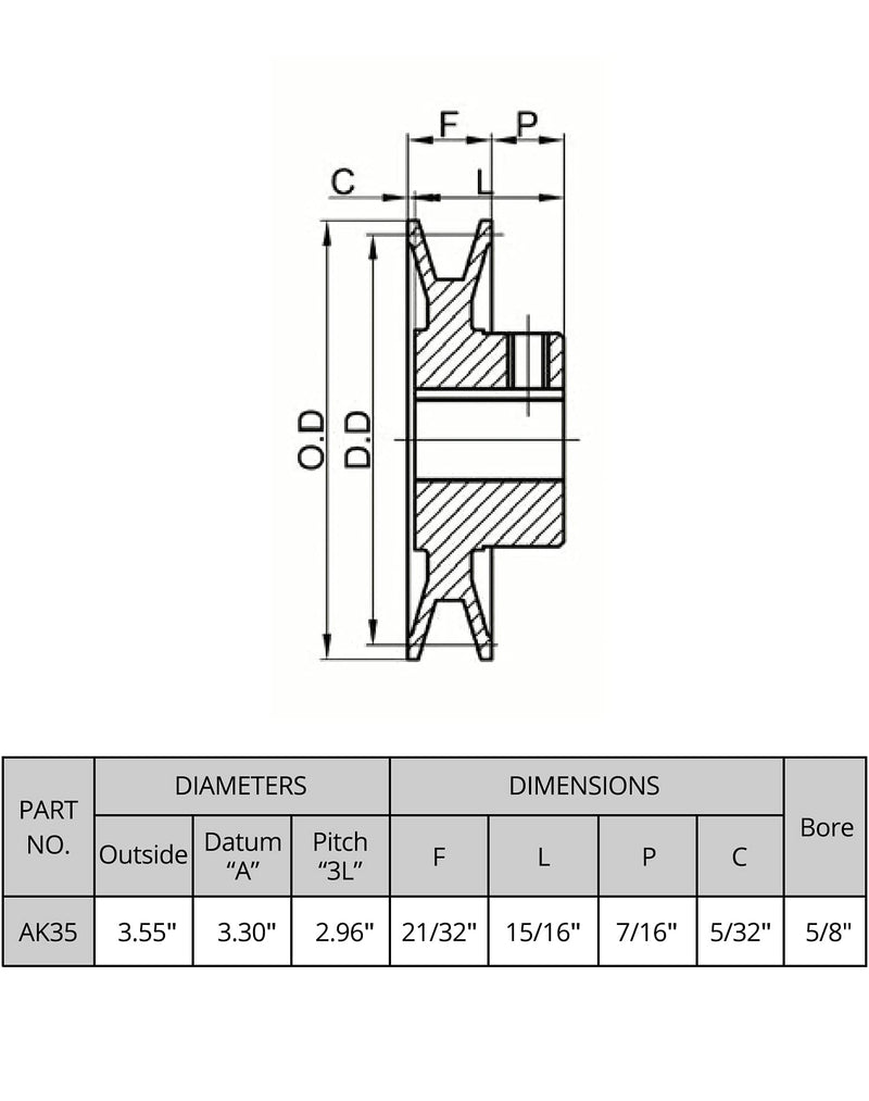 [Australia - AusPower] - QWORK AK3558 Single Groove Web Sheaves, 3.55" OD 5/8" Bore V-Belt Sheave, A Belt Section, Cast Iron,for V-Belt 1 Pack 
