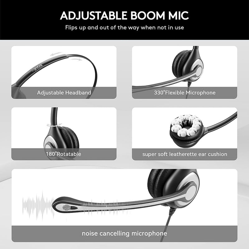 [Australia - AusPower] - Wantek USB Headset with Mic for PC, On-Ear Computer Laptop Headphones with Noise Cancelling Microphone in-line Control for Home Office Online Class Skype Zoom SC2Black 