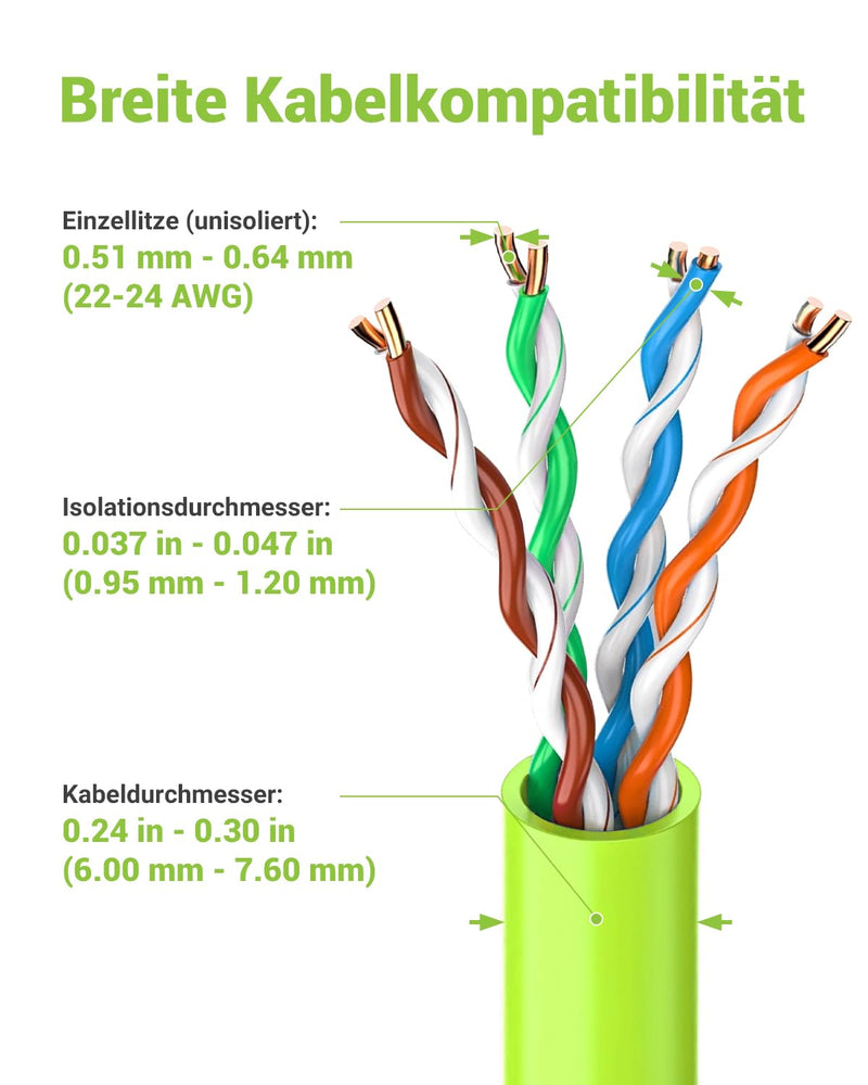 Network Connector Cat7 Tool-Free, 10 Gbit/s 600 MHz, Shielded RJ45 Connector, Tool-free POE for Cat7 Cat6A Installation Cable, Gold-Plated LAN Plug Cat 7 Tool-Free, Reusable, Pack of 8, Grey | Geschirmt RJ45 Stecker Werkzeuglos PoE für Cat7 Cat6A Verle...