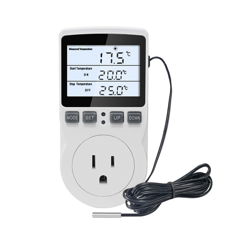 [Australia - AusPower] - Digital Temperature Controller Thermostat Outlet Plug 120V with LCD Backlight, Heating Cooling Temperature Controlled Outlet 110V 15A with 3m Sensor KT3100BL 