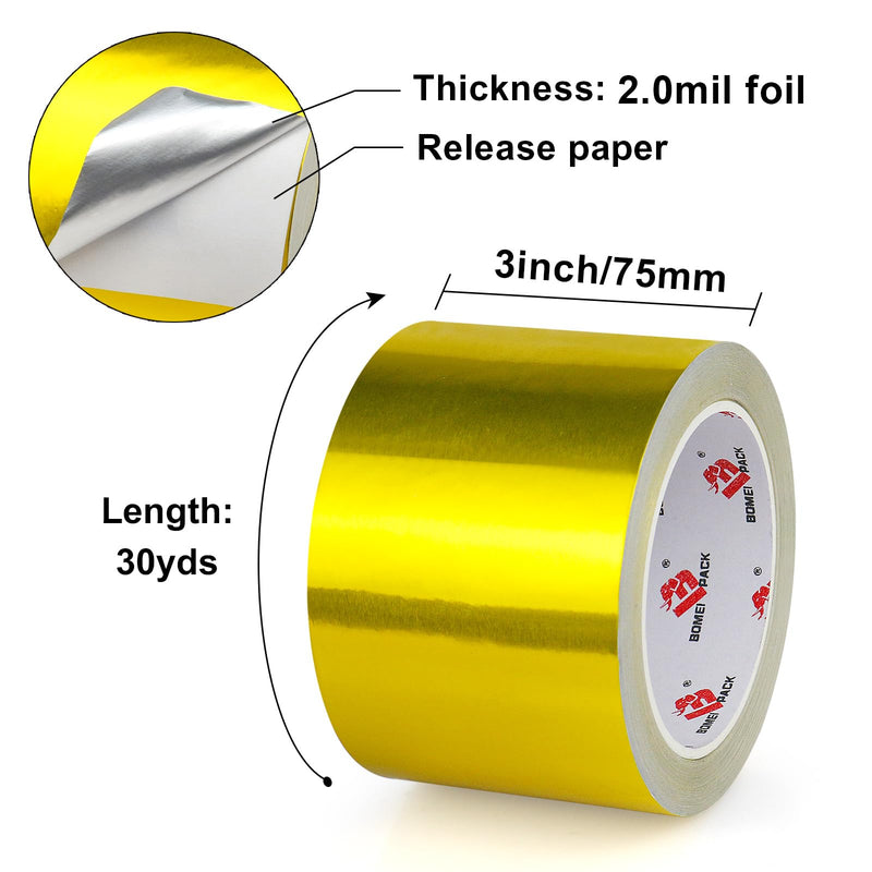Aluminum Foil Duct Tape,Gold Foil Tape Heavy Duty,High Temperature Sealing and Patching,Perfect for HVAC,Air Ducts,Metal Repair,Foamboard,Insulation,Dryer Vent and More,3 Inches x 30 Yards,Gold 3 Inch