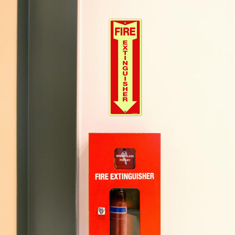 T&R Fire Extinguisher Metal Sign - 12 Pack - 12"x4" .040 Rust Free Heavy Aluminum Glow-In-The-Dark, Waterproof, Weatherproof and Fade Resistant, 2 pre-drilled holes, Easy to Install Indoors and Outdoors 12" x 4" - 12 Pack - Glow-In-The-Dark