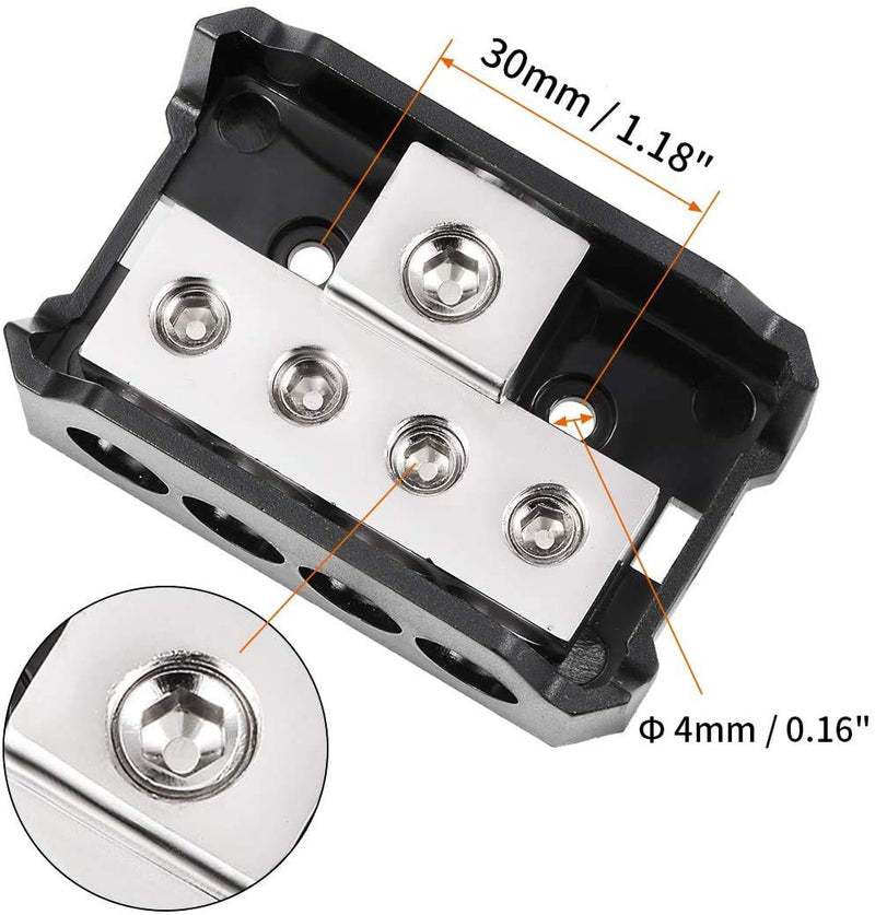 [Australia - AusPower] - 4 Way Power Distribution Block, 1x 0/2/4 AWG Gauge in / 4X 4/8/10 Gauge Out Amp Power Distribution Ground Distributor Connecting Block for Car Amplifier Audio Splitter 2 Pack 
