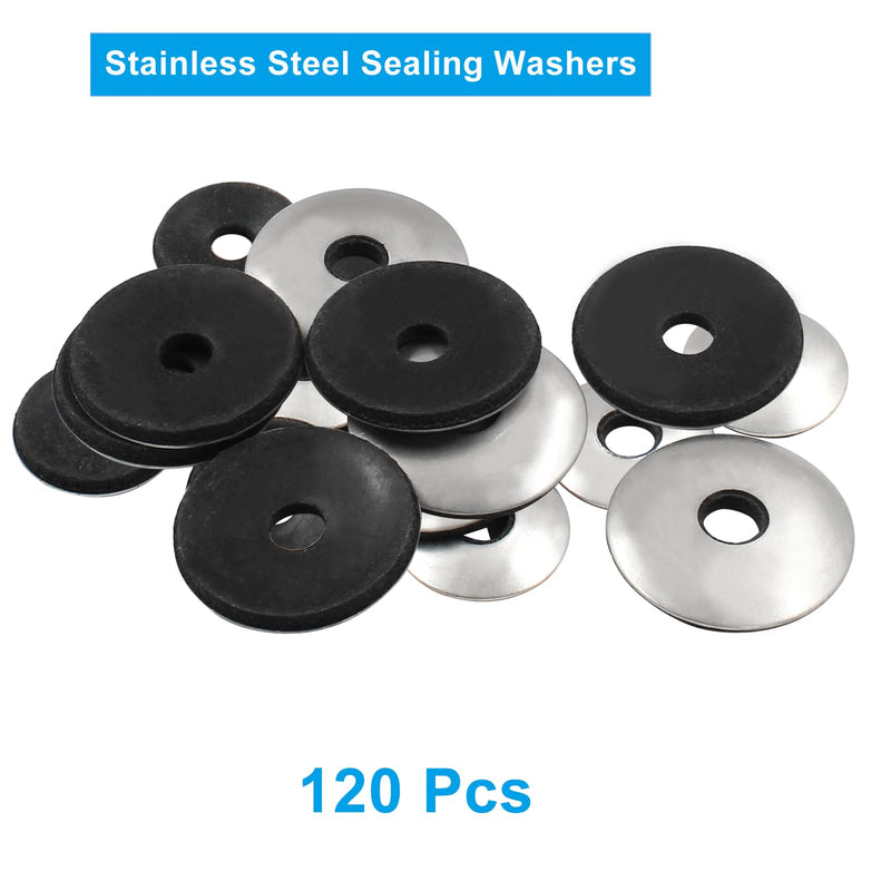 [Australia - AusPower] - 120 Pcs 1/4'' x 1" Neoprene Washers, Stainless Steel Neoprene EPDM Bonded Sealing Washers Rubber Washers Gasket Assortment Kit for Screws(M6.3 x 25mm) 120 1/4" x 1" 