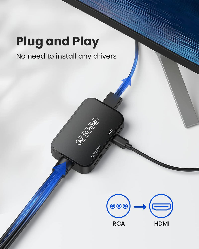 [Australia - AusPower] - RCA to HDMI Converter,Viagkiki AV to HDMI Adapter,RCA to HDMI Composite Audio Video Converter for PS1, PS2, PS3, STB, Xbox, VHS, VCR,Black-Ray DVD Players(HDMI Cable Included) Black 