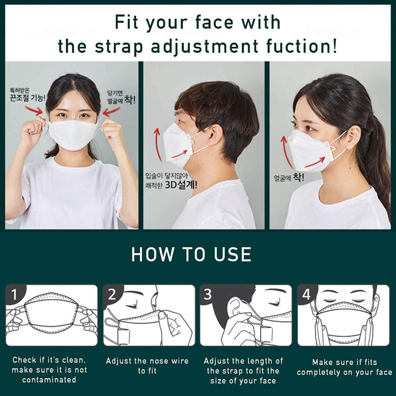 Airwasher] KF94 Disposable Face Mask - Made in Korea, White Breathable Reusable Face Mask, Individually Wrapped 4-Ply Adjustable Cloth Masks, 20 Pack
